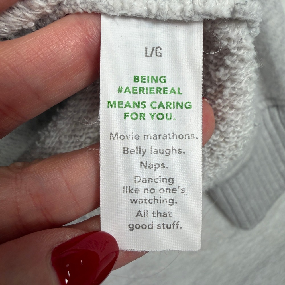 aerie L Down To Earth Quarter Zip Sweatshirt Overisized Gray Relaxed Fit Cozy - Picture 7 of 14
